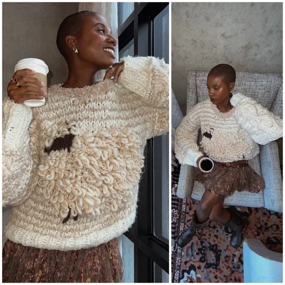 Free People Dream Of Sheep Textured Pullover Sweater SZ S - Picture 9 of 9